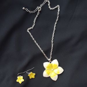 Yellow flower necklace and earrings